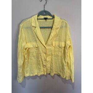 J Crew Camp Collar Shirt Yellow Cotton Linen Button Down Top Women's Sz 6